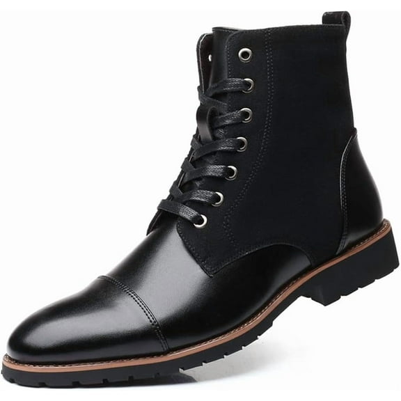 Mens Casual Leather Ankle Combat Chukka Boots Classic Cap Toe Waterproof Lace Up Work Oxfords Boots