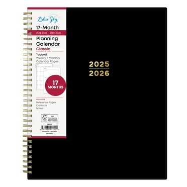 Blue Sky 2025-2026 Academic Year Weekly and Monthly Planner Calendar, August 2025 - December 2026, 17-Month, 8.5" x 11", Flexible Cover, Wirebound, Laminated Tabs, Black