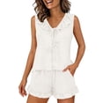 thumbnail image 2 of VONCOS Womens White Pajama Set - Soft Breathable Sleeveless 2 Piece Ruffles Casual Lounge Sleepwear,Size S, 2 of 8