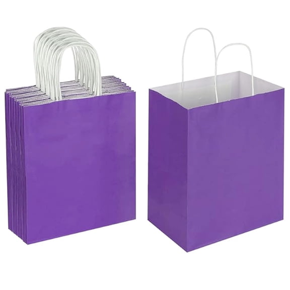 30 pack 6.3x3.15x8 Inch Small Purple Kraft Paper Gift Bags with Handles for Birthday Wedding Party Favors Goody Craft Gift Bags Cub Sacks