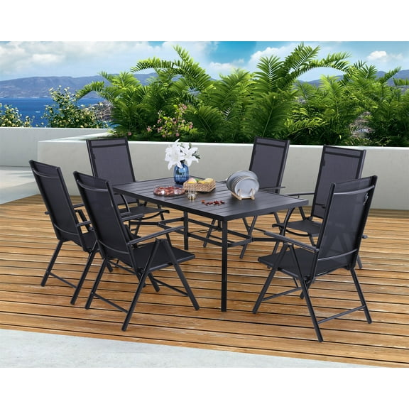 Sophia&William 7 Pieces Aluminum Alloy Patio Dining Set Table and Chairs Set for 6 - Black