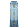 thumbnail image 6 of ladies Cropped Jeans Wide Leg Flare Jeans for Women Print Baggy Long Denim Trousers Vintage High Waisted Straight Stretch Wash Baggy Pants with Pockets Yellow L, 6 of 6