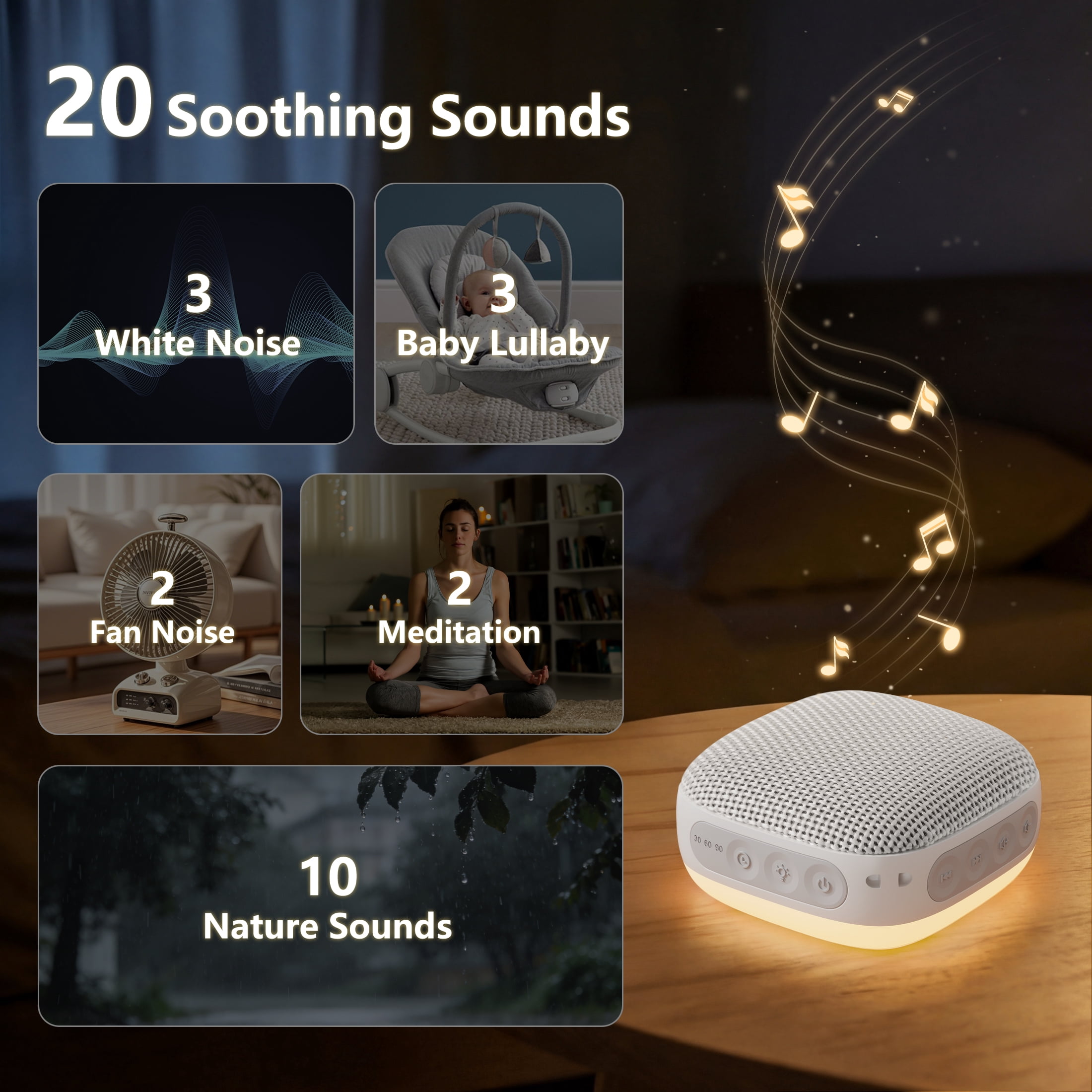 DTIRD White Noise Sound Machine,20 Soothing Noise Machine for Baby & Adults,Sleep Aid & Focus Therapy, Night Light, Timer, Memory & Headphone Compatible ,Ideal for Home, Office & Travel