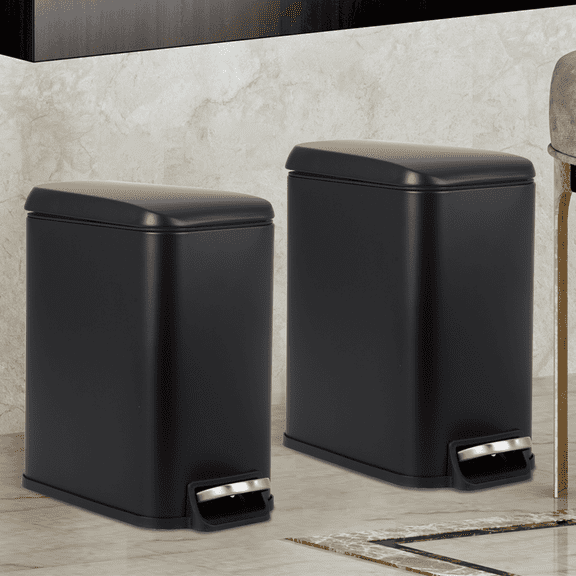 Dkelincs 1.3 Gallon (5 L) Step Trash Can with Lid Bathroom Garage Can Small Trash Bin Stainless Steel for Small Spaces(2, Black)