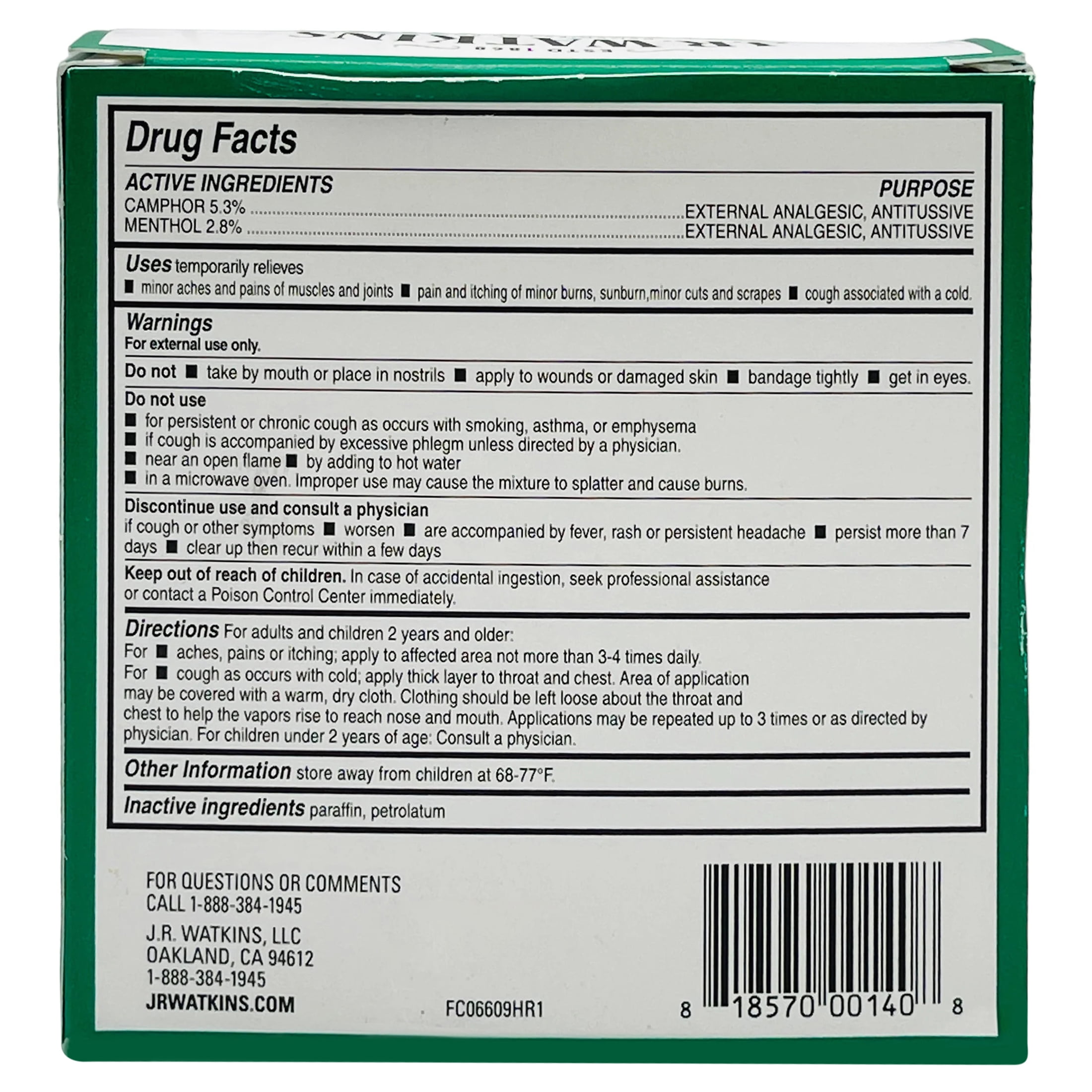 J.R. Watkins Menthol Camphor Menthol Camphor Ointment 4.12 oz