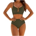 thumbnail image 3 of Women's Solid Color Bikini Set, High-Waisted Shorts and Crop Top, Two-Piece Swimsuit for Swimming Workout, Sporty Athletic Swimsuit, 3 of 9