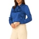 thumbnail image 4 of INSPIRAR CHIC Blusa de Satén de Manga Larga con Lazo en el Cuello para Mujeres XS Azul Real, 4 of 5