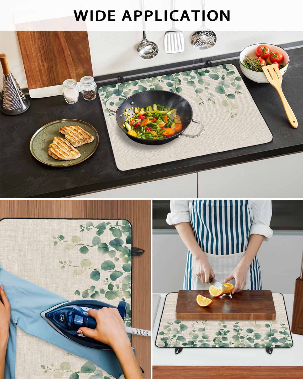 nqOlkjepod Large Induction Cooktop Protector Mat 24"x21", Rustic Leaves Stove Top Covers for Electric Stove, Vintage Spring Botanical Eucalyptus Vines Stove Burner Cover Mats, Glass Top Stove Cover