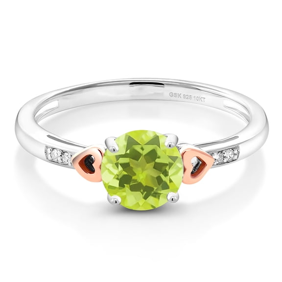 Gem Stone King 925 Silver and 10K Rose Gold Diamond Engagement Ring 1.20 Ct Round Yellow Lemon Quartz (Size 6)