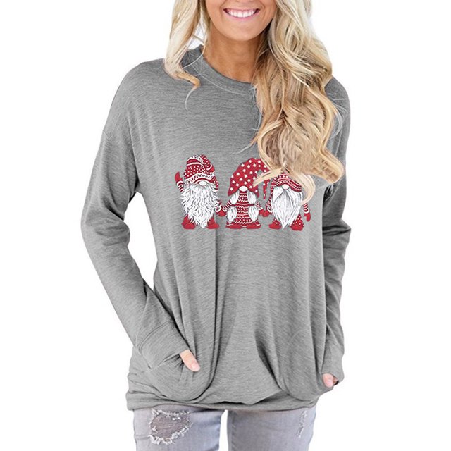 Mode Femmes Impression de Noël Couleur Unie Col Rond Pull Femmes