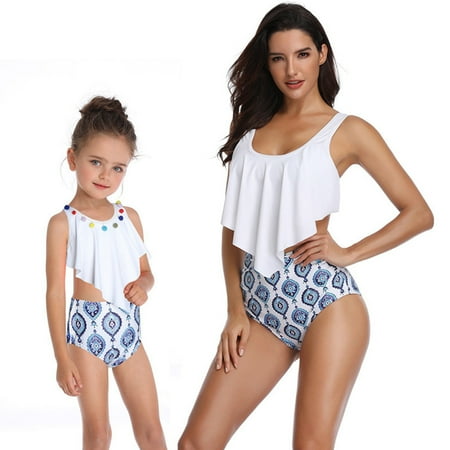 LYMAYTER Mother and Daughter Swimsuits Mommy and Me Family Matching Swimwear Ruffle Bikini Set Women High Waist Bathing Suit