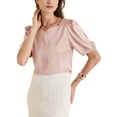 thumbnail image 4 of INSPIRE CHIC Women's Sweetheart Neck Half Sleeve Office Work Satin Blouse XL Pink, 4 of 6