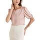 thumbnail image 4 of INSPIRAR CHIC Blusa de satén de media manga con escote corazón para mujeres, oficina, XS, rosa, 4 of 6