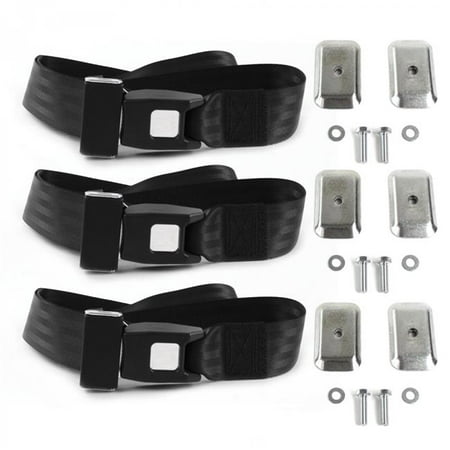 SafeTBoy Standard 2 Point Black Lap Bench Seat Belt Kit with Bracketry for Chevy Bel Air 1949-1954 - 3 Belts