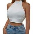 thumbnail image 2 of BSDJILFG Crop Tops for Women Casual Sleeveless Tank Halter Cross Bow Tie Bodycon Tube Shirt, 2 of 7