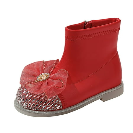

KaLI_store Boot for Girl Girls Boys Snow Warm Boots Winter Booties Slip On Shoes Red 11