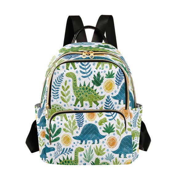 RMDQTR Quilted Backpack Lightweight Casual Daypack with Multi Zipper Pockets for Travel Daily Use Shopping Sports Plants and Dinosaurs