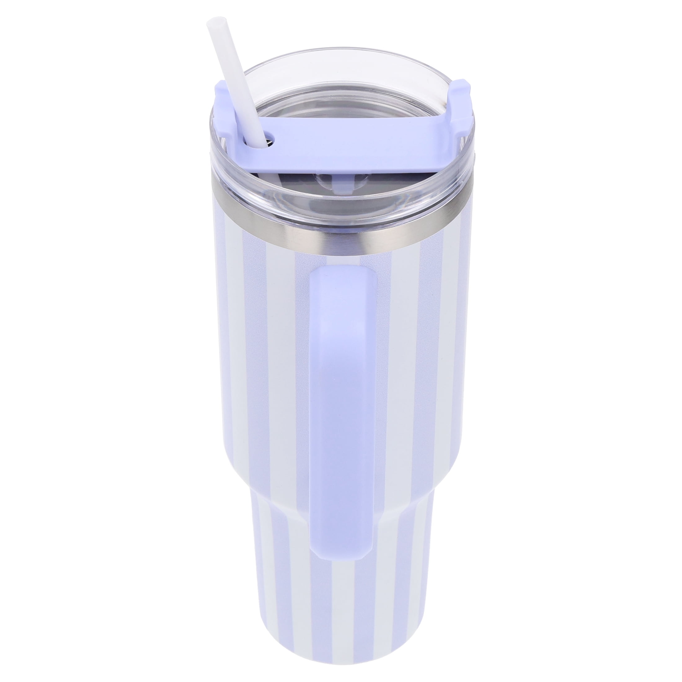 Striped Tumbler with Straw and Artificial Flower Gift Set, Blue, 40 oz, Mother's Day by Way To Celebrate