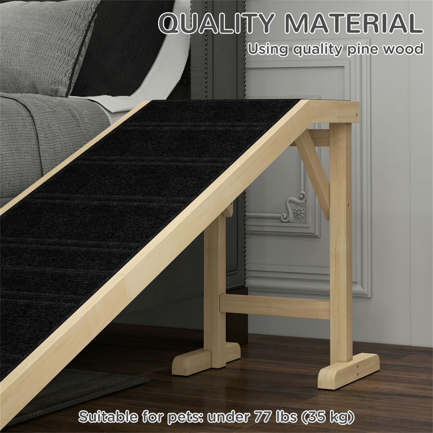 Hommoo Dog Ramp for Bed, Pet Ramp for Dogs with Non-Slip Carpet and Top Platform, 74" x 16" x 25",Natural
