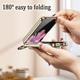 thumbnail image 3 of Compatible with Samsung Galaxy Z Flip 6 Case Ring Holder Stand Woven Leather Cover Built in Small Screen Protector Camera Protector Women Men Kickstand Phone Case for ZFlip 6 5G (2024) Black, 3 of 5