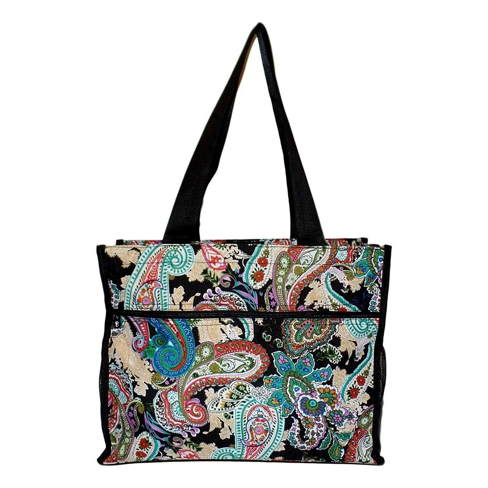 101 BEACH Medium Fashion Print Zipper Top Beach Tote Bag (Multi