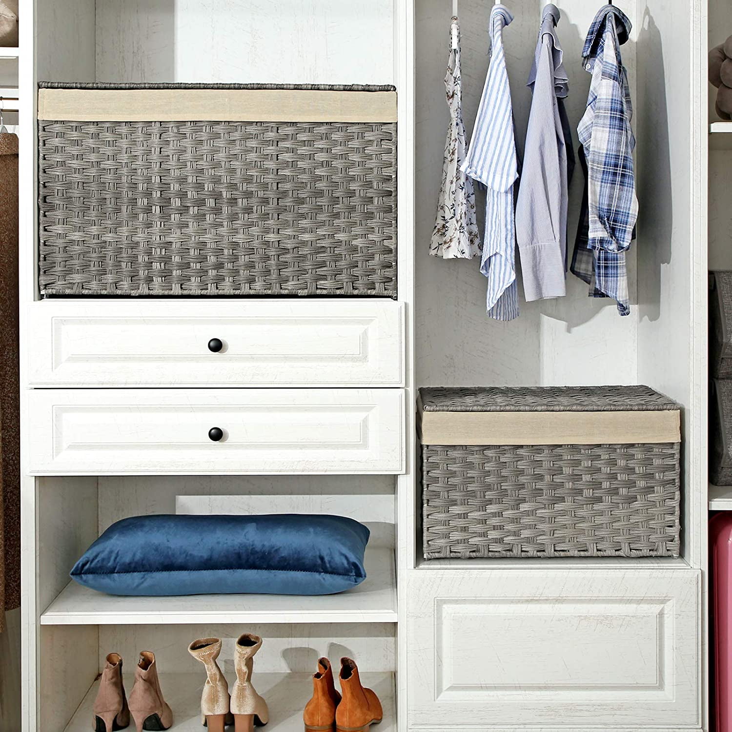 SONGMICS Storage Box with Cotton Liner, Rattan-Style Storage Basket
