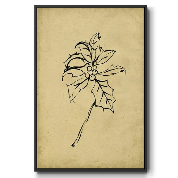 Holly Branch II - Framed Gallery Wrapped Holiday Canvas - 17 x 25 - Black Frame