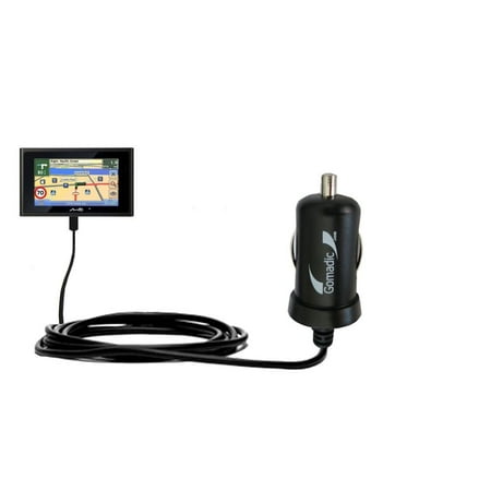 Gomadic Intelligent Compact Car / Auto DC Charger suitable for the Mio Moov 500 - 2A / 10W power at half the size. Uses Gomadic TipExchange Technology
