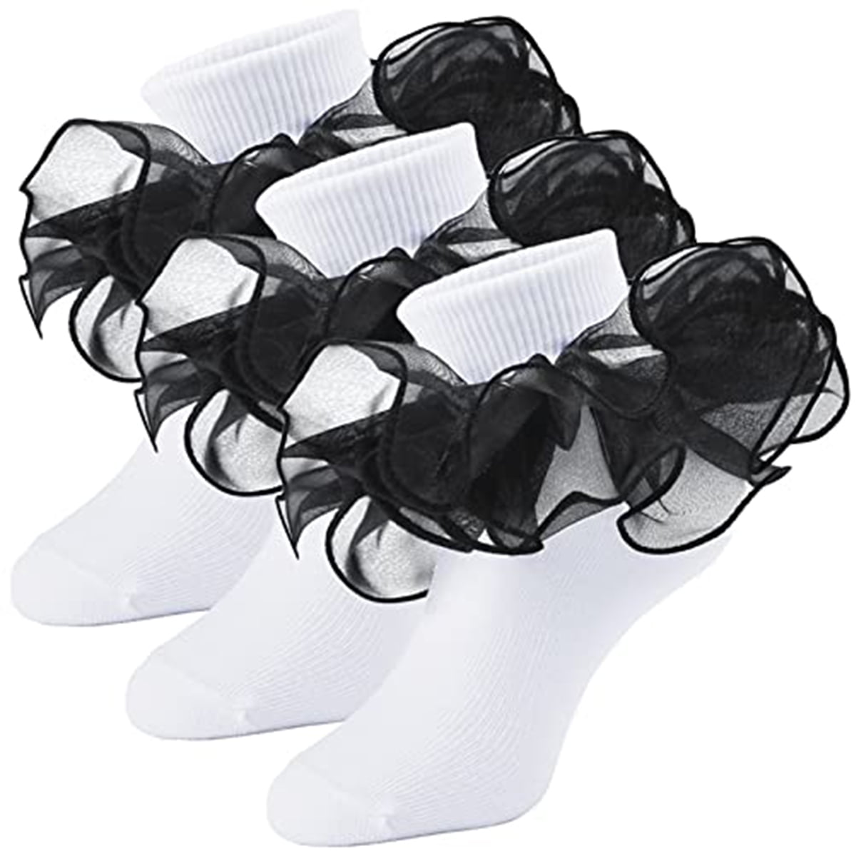 3 Pairs Baby Girl Socks Frilly Lace Ruffle Socks Triple Lace Ankle