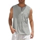 thumbnail image 2 of Nueva camiseta sin mangas para hombre, camiseta de manga corta de lino y algodón de Color sólido Eccomum Caqui S, 2 of 4