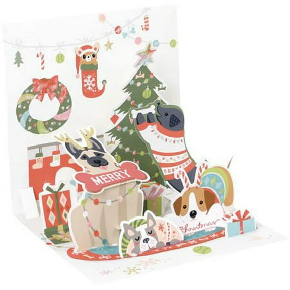 Up With Paper Sweater Dogs Pop-Up Christmas Card