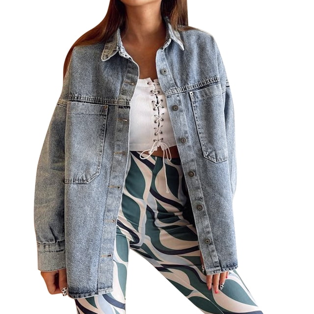 Chaqueta de mezclilla rasgada lavada de otoño e invierno Gibobby con bolsillo suelto Azul M