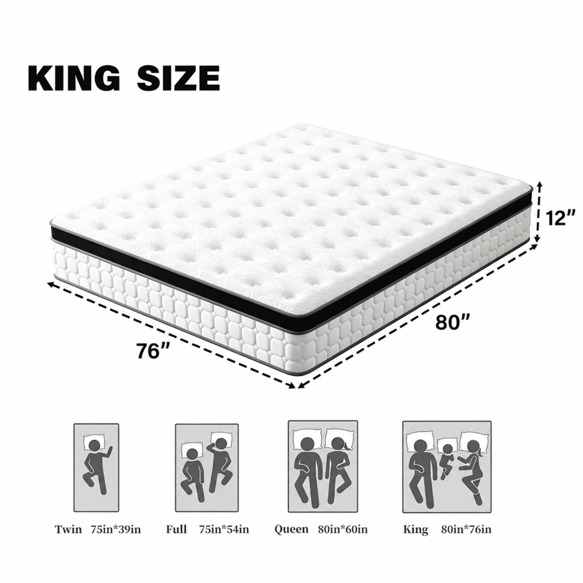 Tvdfgts 12 inch King Size Mattress, Cooling Gel Memory Foam Mattress in a Box,Individual Pocket Spring Hybrid Mattress with Pressure Relief & Motion Isolation,Soft and Comfort,Medium-Firm,CertiPUR-US