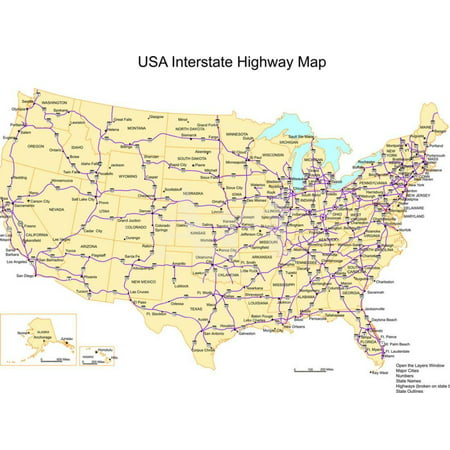 Usa With Interstate Highways, States And Names Print Wall Art By Bruce