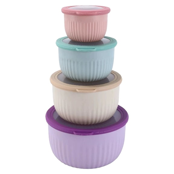 Plastic Mixing Bowls with Lids,Leak-Proof Microwave & Freezer Safe Stackable Mixing Bowl for Preparing,Serving and Storing - Non-Slip Large Nesting Bowls,Dishwasher Safe (4 Pcs Bowl)