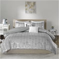 thumbnail image 4 of JERFIT Metallic Geometric Print King Comforter Set, Grey Silver Microfiber Bedding Set with Decorative Pillows, Antimicrobial, Ultra Soft, 4 of 10