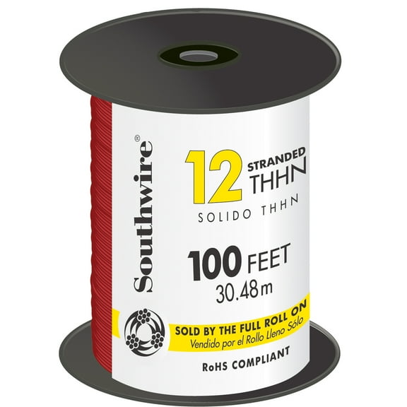 Southwire 22966684 100' Red 12 Gauge 19 Strand Copper Building Wire