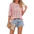 thumbnail image 3 of Women'S Casual Short Sleeve Loose Tunic Tops Light-Weight Crochet Knit Summer Sweaters Blouses Pink M, 3 of 8