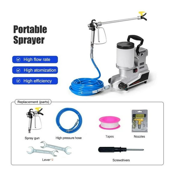 Multifunctional 1600W Airless Paint Sprayer Machine 2L Small Portable Electric Spray Gun High Power Home Painting ,Efficient & Easy to use