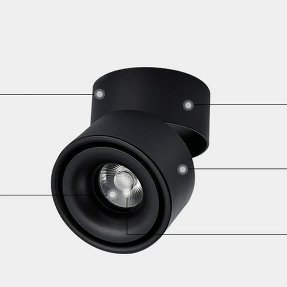 Raindrops 1Pcs 10W Led Spotlight Adjustable Ceiling Surface Mounted Cob Track Lighting Head Black 3.9in Round