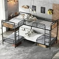 thumbnail image 2 of Mirightone L-Shaped Quad Bunk Bed for 4, Metal Bunk Bed Convertible to 3 Twin Beds Industrial Style, Space-Saving & Anti-Slip Ladders (Black), 2 of 12