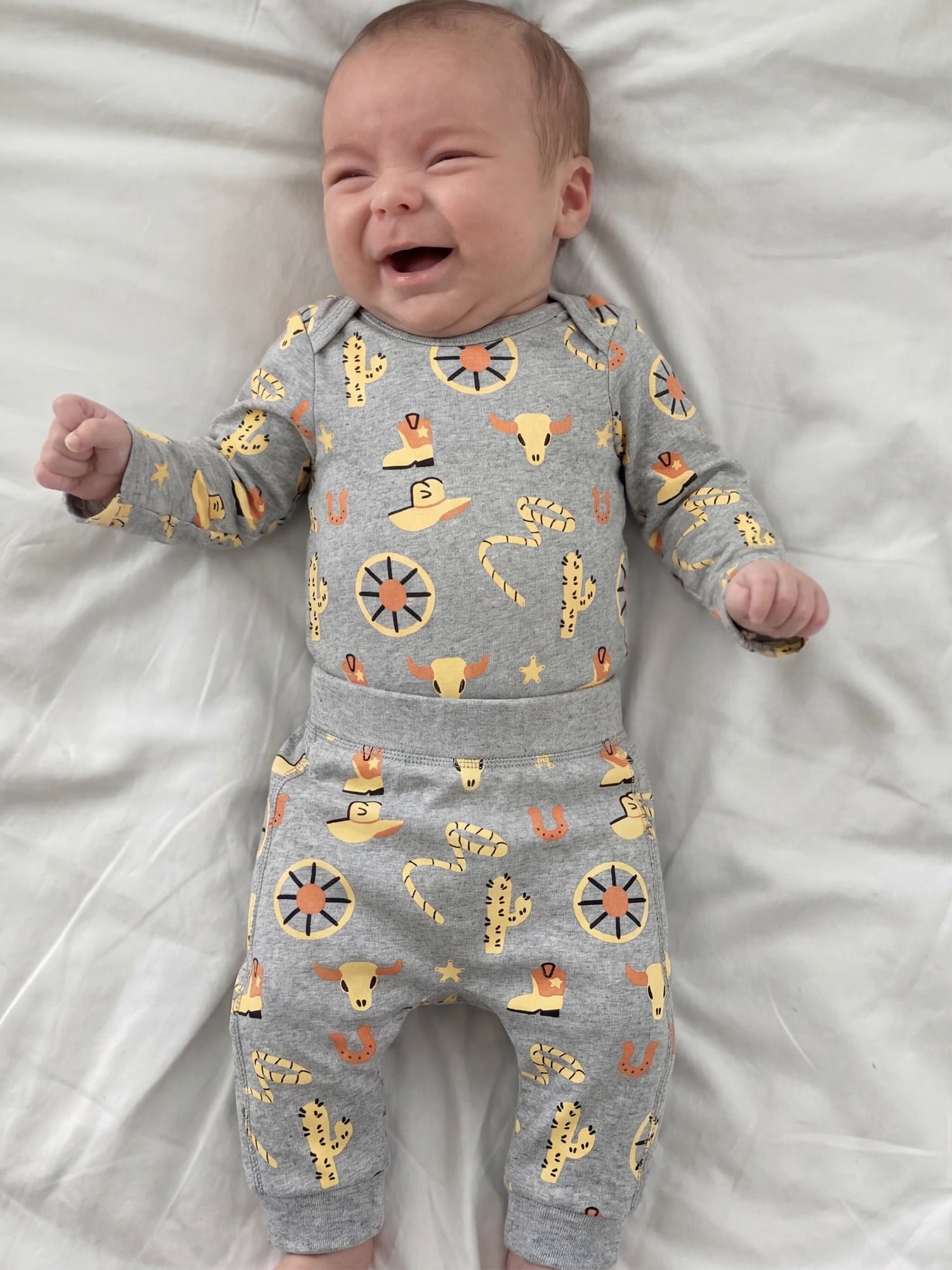 M+A by Monica + Andy Organic Cotton Gender Neutral First Moves Bodysuit + Groove Pant Set, Sizes Newborn -24 Months