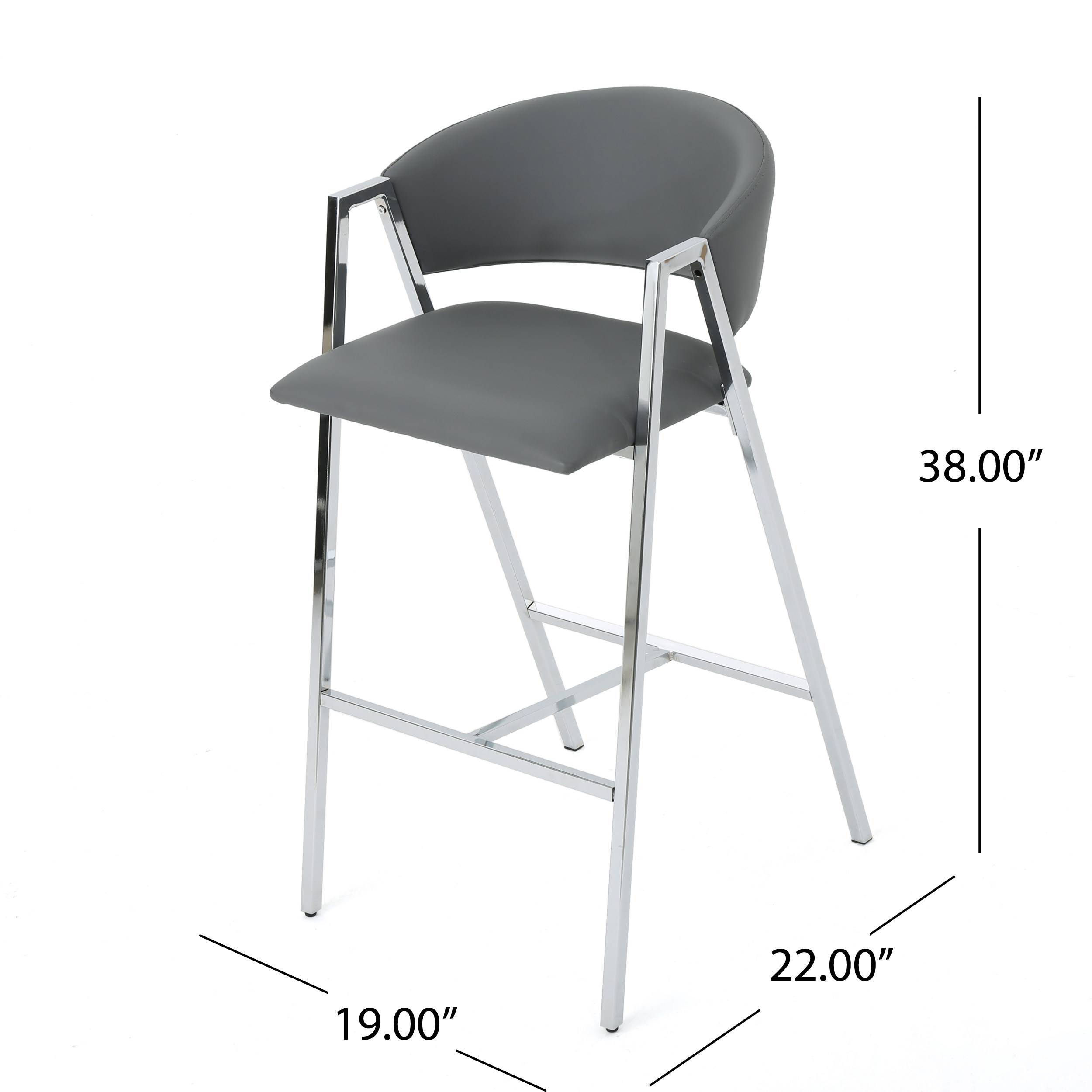Bar Stools, Modern Barstools Set of 2, PU Leather Upholstered Seat and Backrest with Chrome A-Frame, Counter Height Stools for Dining Room, Kitchen, or Home Bar in Grey