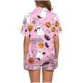 thumbnail image 6 of 2 Piece Pajamas Set for Women Satin Silk Short Sleeve Button Down Loungewear Halloween Pumpkin Skull Bat Pattern Pjs Sleepwear Shorts Set Breathable Casual Home Wear, 6 of 6