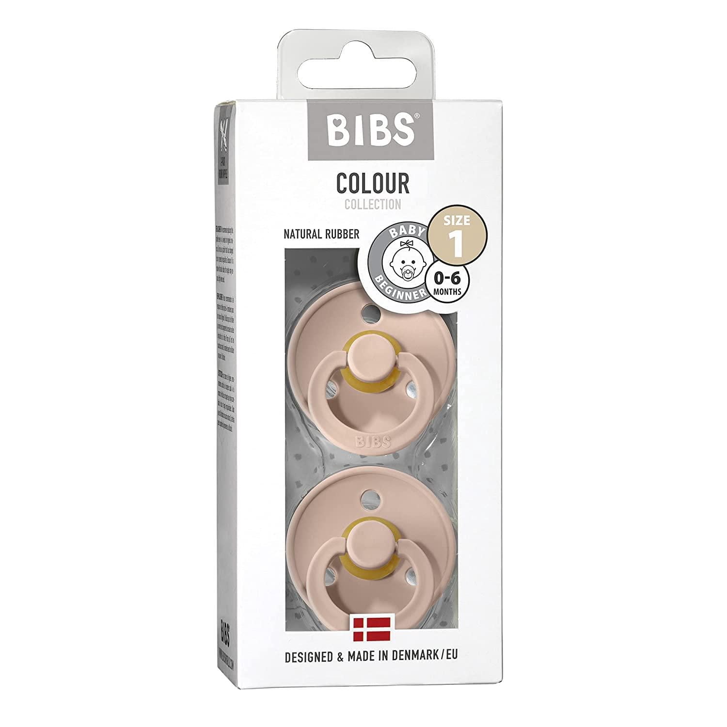BIBS Colour Collection Pacifiers, Size 0-6 Months | Natural Rubber, BPA-Free, Made In Denmark (Set Of 2)