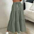 thumbnail image 3 of Women's Ruffle Tiered Maxi Skirt, Drawstring Elastic Waisted A-Line Solid Color Long Boho Skirts Summer Skirts for Women Green S, 3 of 6