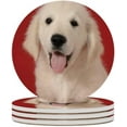 thumbnail image 2 of Round Drink Coasters 2 Pcs Golden Retriever Puppy Absorbent Ceramic Coaster with Cork Base for Coffee Cups Housewarming Gift for Home Decor, 2 of 6