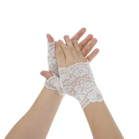 Unique Bargains 1 Pair Sunblock Fingerless Gloves Flower Sun Block Driving Gloves for Women White