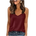 thumbnail image 2 of WULMLEO Women Camisole Tank Top Silk Satin V Neck Casual Business Blouses Dressy Sleeveless Tops Summer Party Under Clothes Wine S, 2 of 7