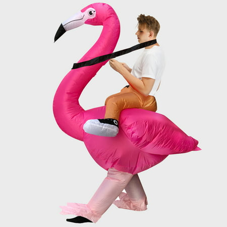 Inflatable Flamingo Rider Costume Adult Halloween Party Electric Fan Blow